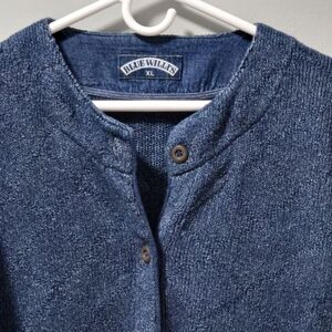 Vintage Blue Willi’s Indigo Knit Button Cardigan Sweater 100% Cotton Denmark XL